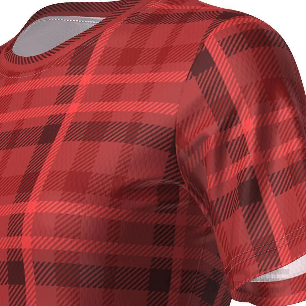 Women's Red Plaid Tartan Short Sleeve Running Shirt