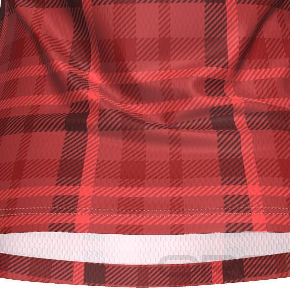 Women's Red Plaid Tartan Short Sleeve Running Shirt