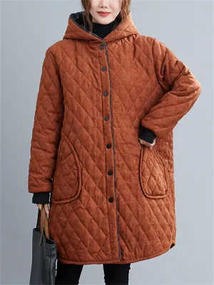 Women's Windproof Thermal Cotton Padded Plush Liner Hooded Coat